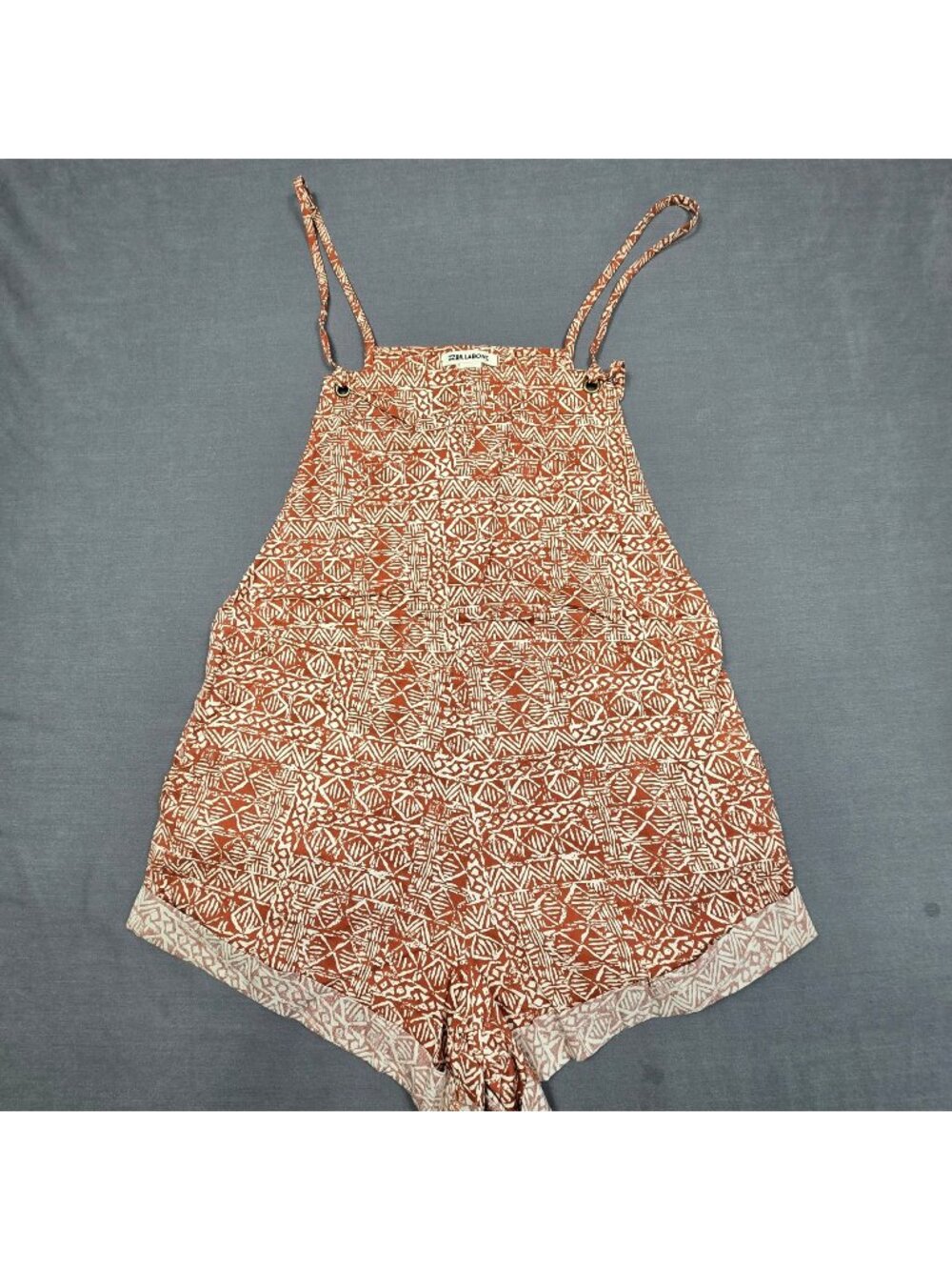 Billabong Womens Rust Red Tribal Print Romper Small Cotton Blend Sleeveless
